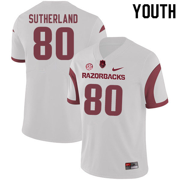 Youth #80 Collin Sutherland Arkansas Razorbacks College Football Jerseys Sale-White